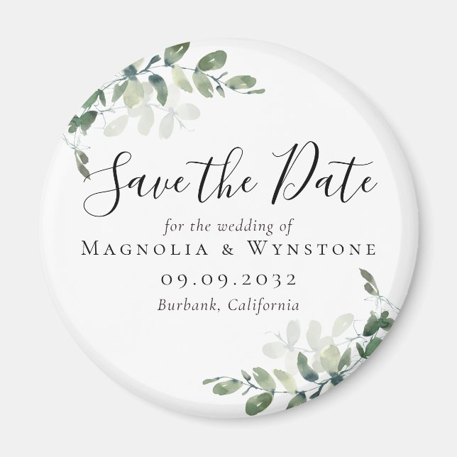 Eucalyptus Wedding Save The Date Magnet (Front)