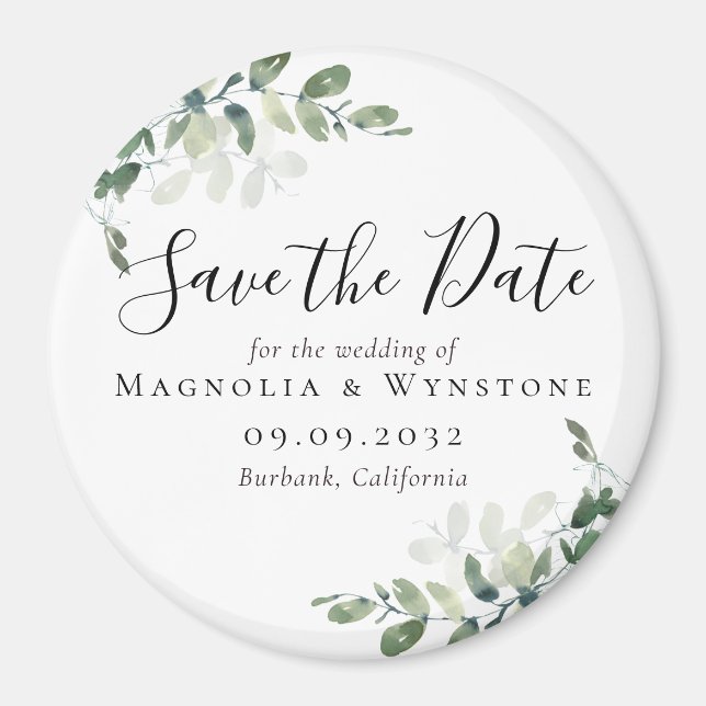 Eucalyptus Wedding Save The Date Magnet (Front)