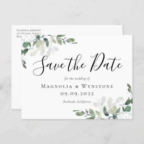 Eucalyptus Wedding Save The Date Postcard
