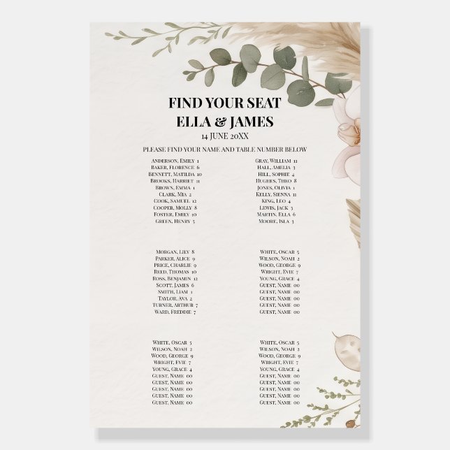 Eucalyptus Wedding Seating Chart Sign (Front)
