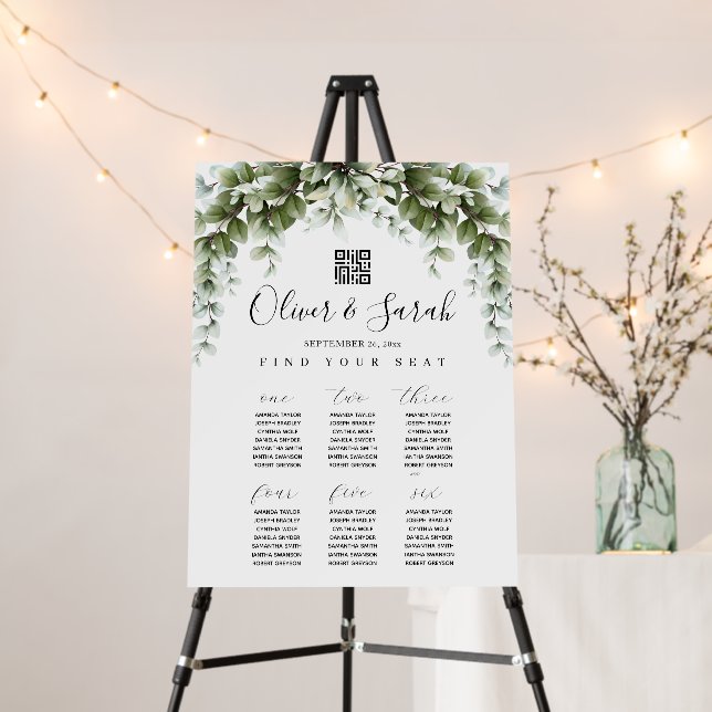 Eucalyptus Wedding Seating Chart Sign, Greenery Foam Board (In Situ (Stand))