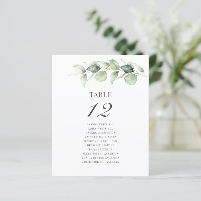 Eucalyptus Wedding Seating Table Number (Standing Front)