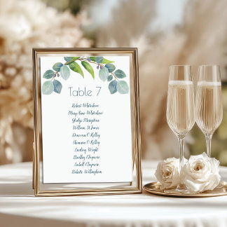 Eucalyptus Wedding Seating Table Number Names List