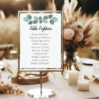Eucalyptus Wedding Seating Table Number Names List