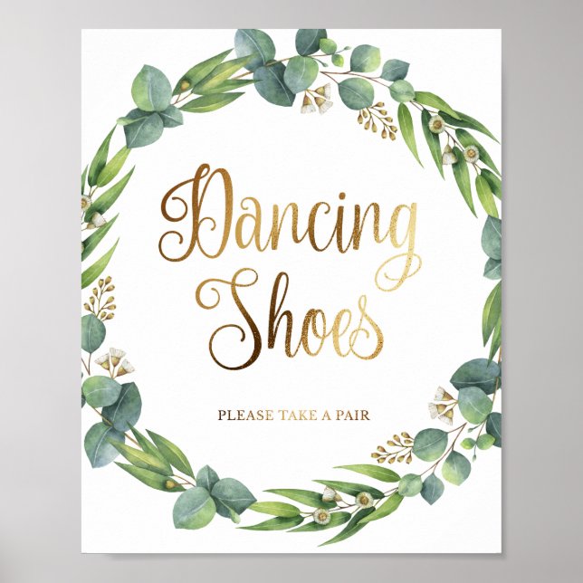 Eucalyptus wedding sign for dancing shoes (Front)