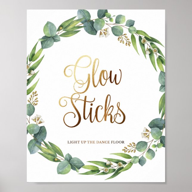 Eucalyptus wedding sign for glowing sticks (Front)