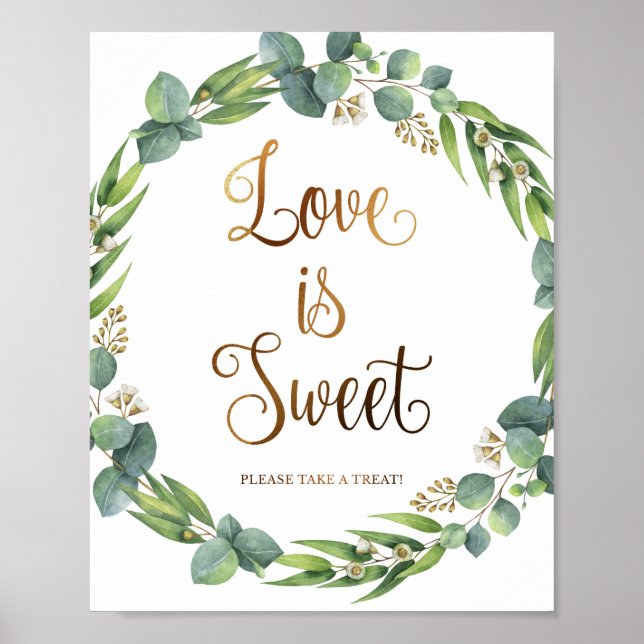 Eucalyptus wedding sign for love is sweet (Front)