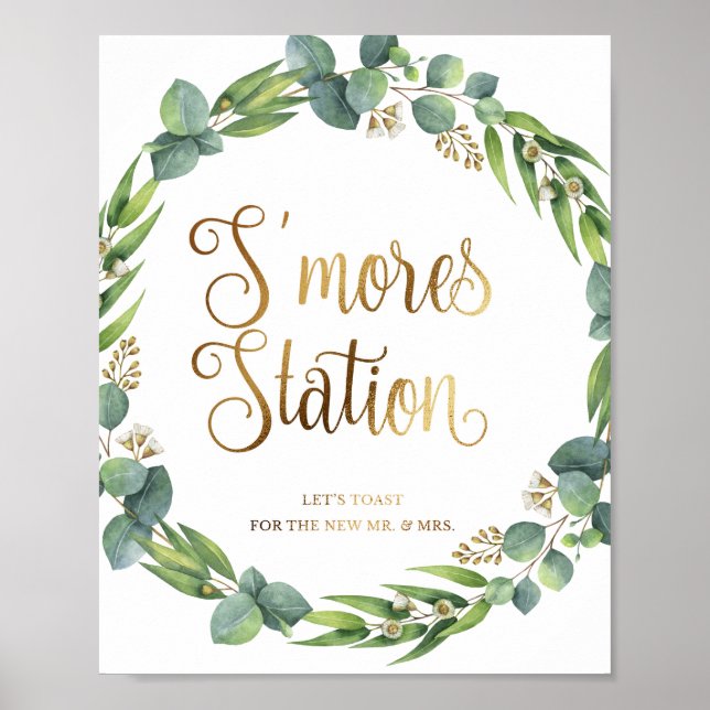 Eucalyptus wedding sign for s'mores station (Front)
