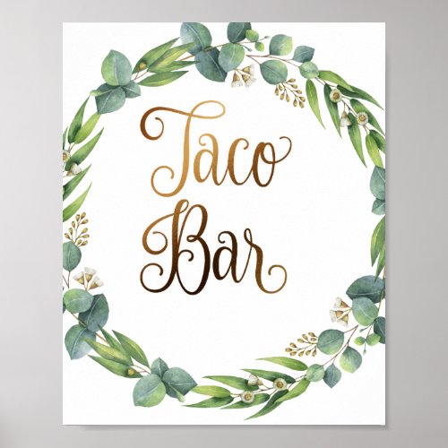 Eucalyptus wedding sign for taco bar