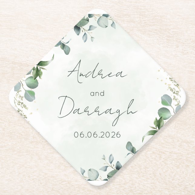 Eucalyptus Wedding Square Paper Coaster 1001A (Front)