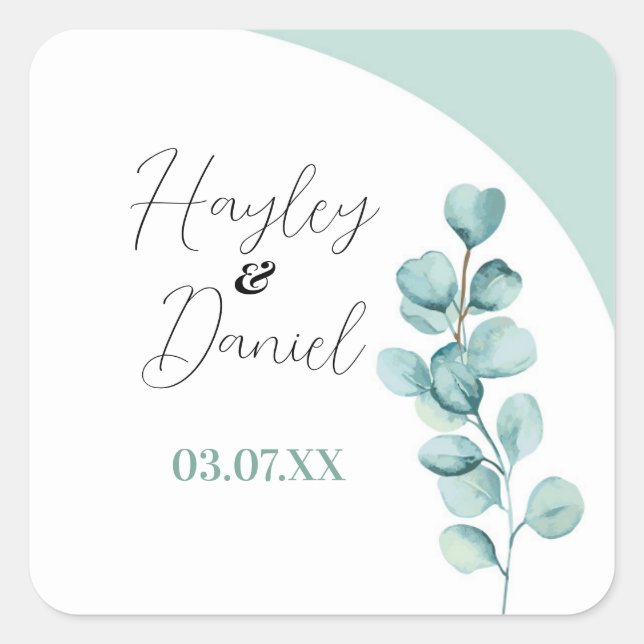 Eucalyptus Wedding Stickers Labels Leaves Mint  (Front)