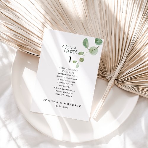 Eucalyptus Wedding Table Number 1 Seating Chart