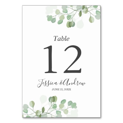 Eucalyptus Wedding Table Number Card Rustic Green