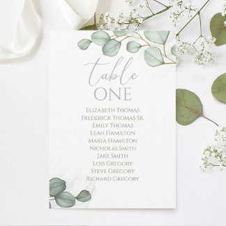 Eucalyptus Wedding Table Number Seating Chart 