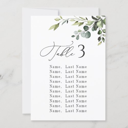 Eucalyptus Wedding Table Number Seating Chart Card