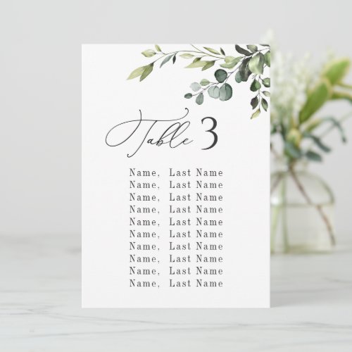 Eucalyptus Wedding Table Number Seating Chart Card
