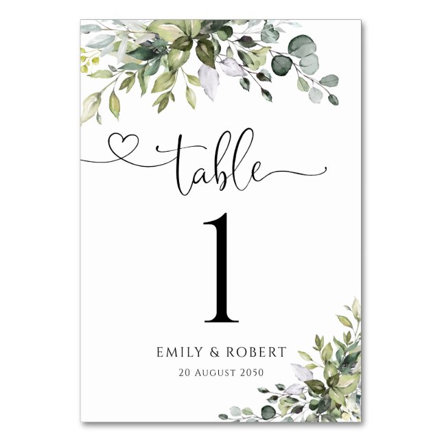 Eucalyptus Wedding Table Numbers (Front)