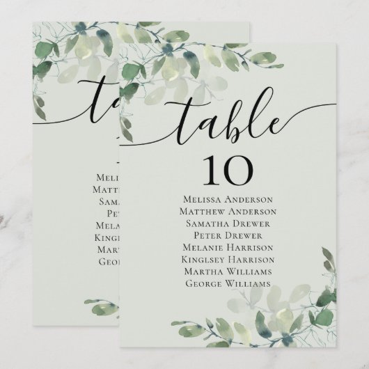 Eucalyptus Wedding Table Seating Chart (Front/Back)
