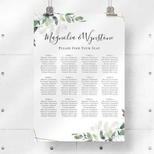 Eucalyptus Wedding Table Seating Chart