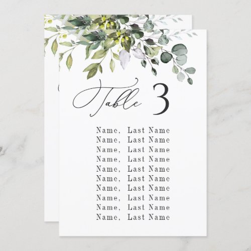 Eucalyptus Wedding Table Seating Chart Cards