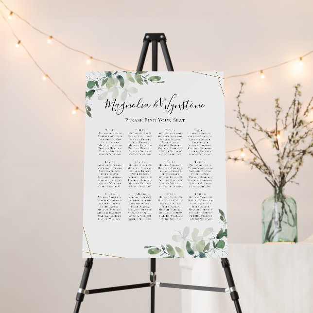 Eucalyptus Wedding Table Seating Chart Foam Board (In Situ (Stand))