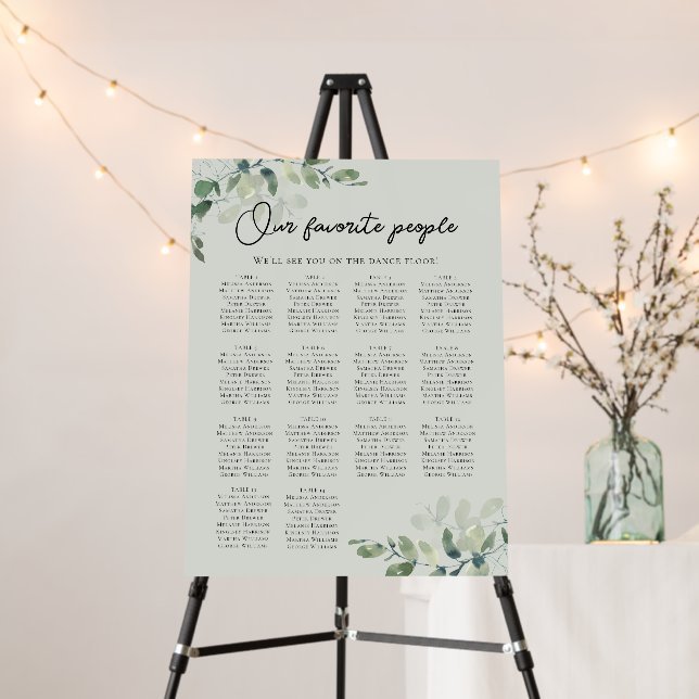 Eucalyptus Wedding Table Seating Chart  Foam Board (In Situ (Stand))