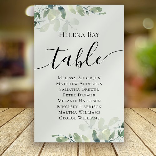 Eucalyptus Wedding Table Seating Chart Table Name Table Number