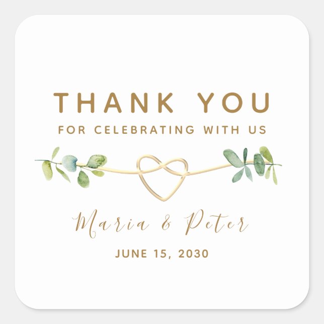 Eucalyptus Wedding Thank You Favor Square Sticker (Front)