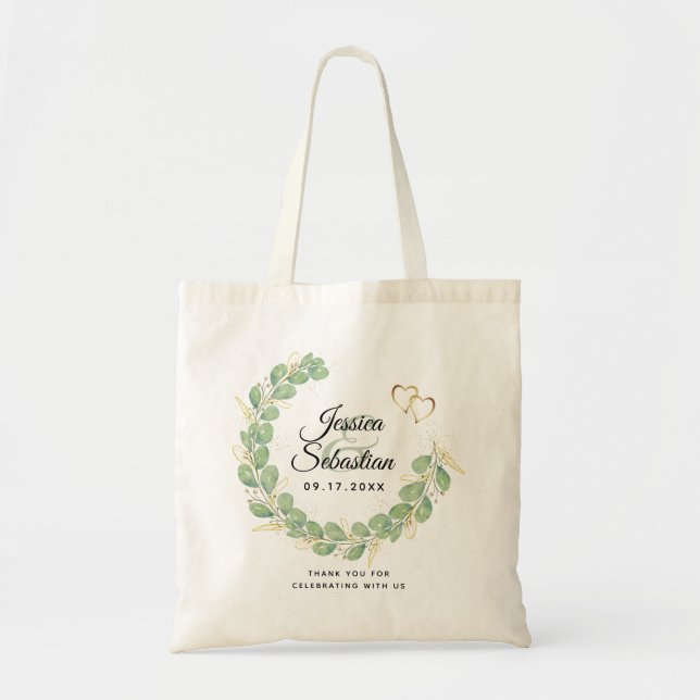 Eucalyptus Wedding Thank You Favor Tote Bag (Front)