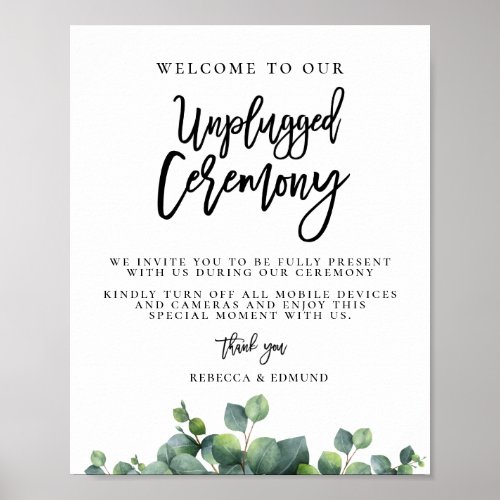 Eucalyptus Wedding Unplugged Ceremony Poster