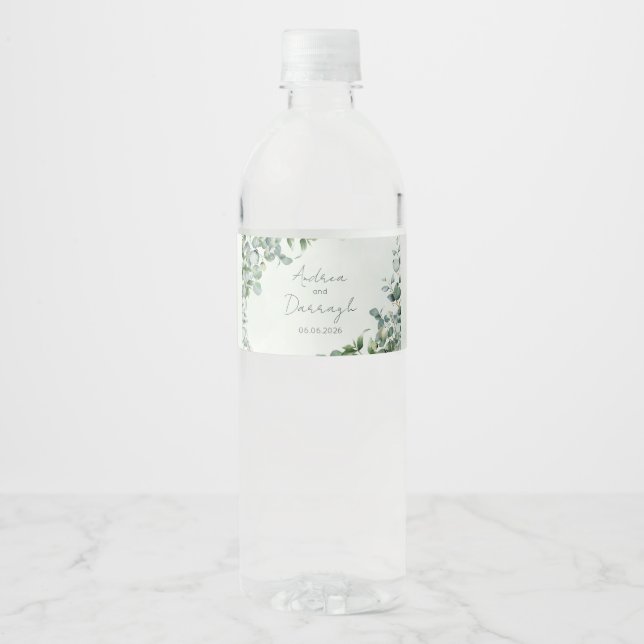 Eucalyptus Wedding Water Bottle Label 1001A (Front)