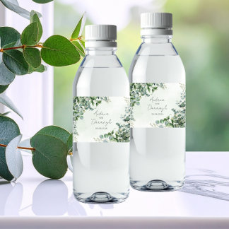 Eucalyptus Wedding Water Bottle Label 1001A