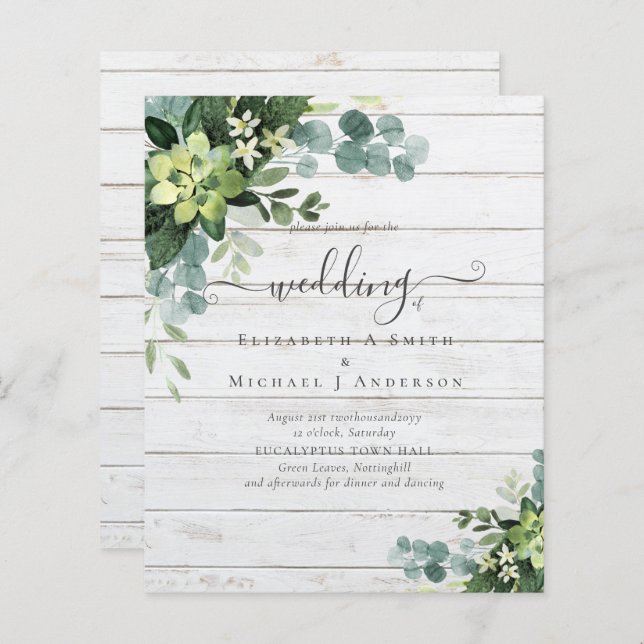 Eucalyptus Wedding Watercolor Greenery Invitations (Front/Back)
