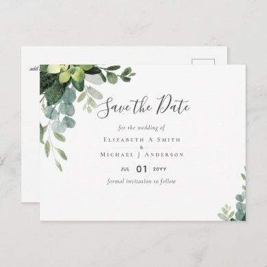 Eucalyptus Wedding - Watercolor Greenery Leaves Postcard