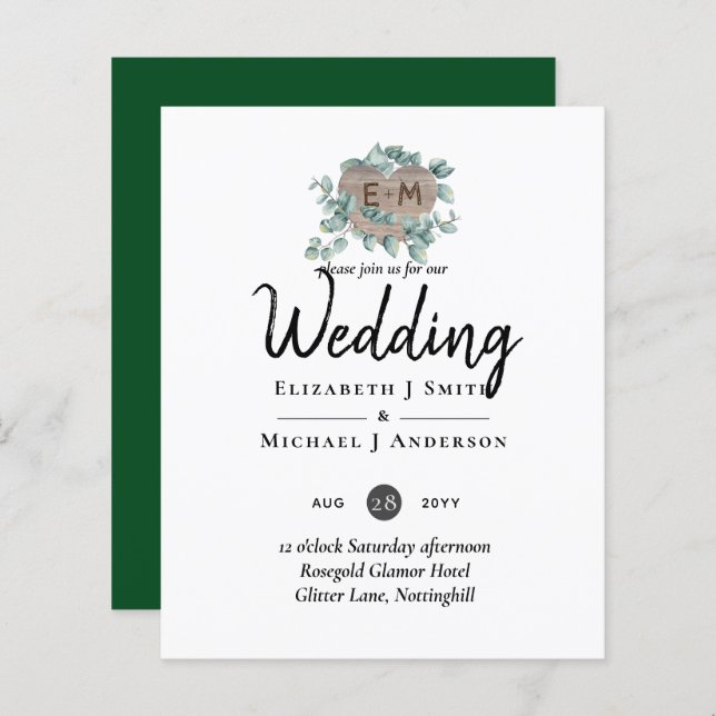 Eucalyptus Wedding - Watercolor Greenery Monogram (Front/Back)