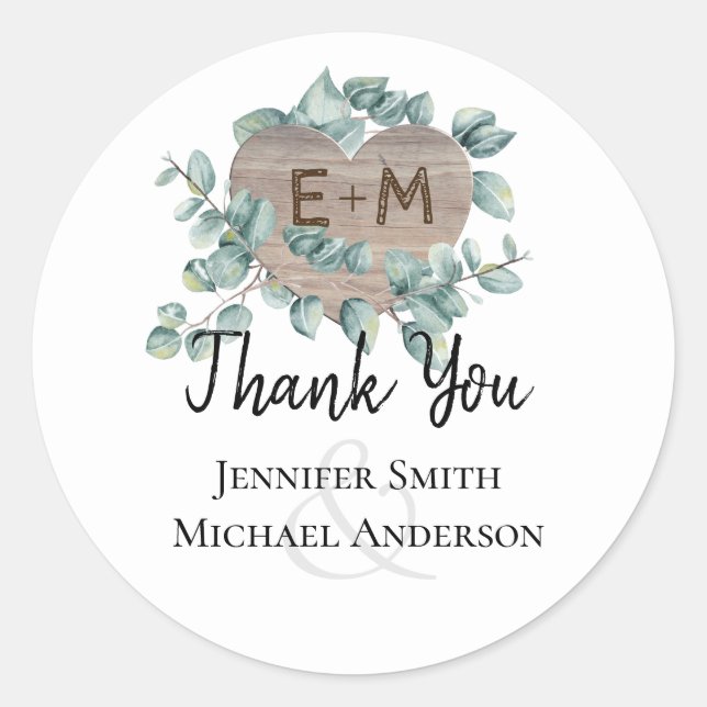 Eucalyptus Wedding - Watercolor Greenery Monogram Classic Round Sticker (Front)