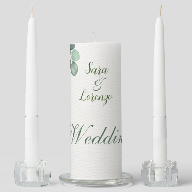 Eucalyptus Wedding Watercolor Greenery Unity Candle Set (Front)
