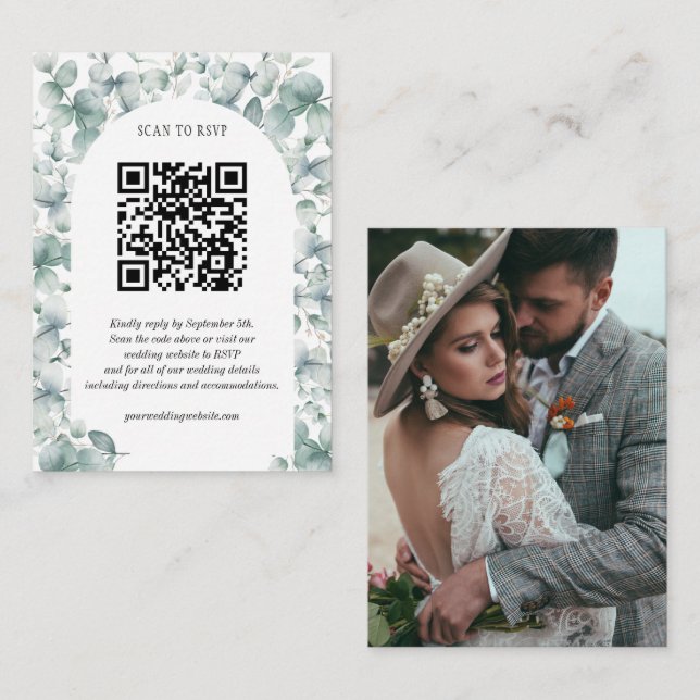 Eucalyptus Wedding Website Budget RSVP QR Code Enclosure Card (Front/Back)