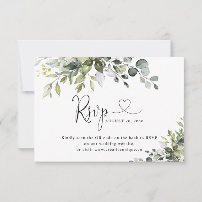 Eucalyptus Wedding Website QR Code RSVP Card (Front)