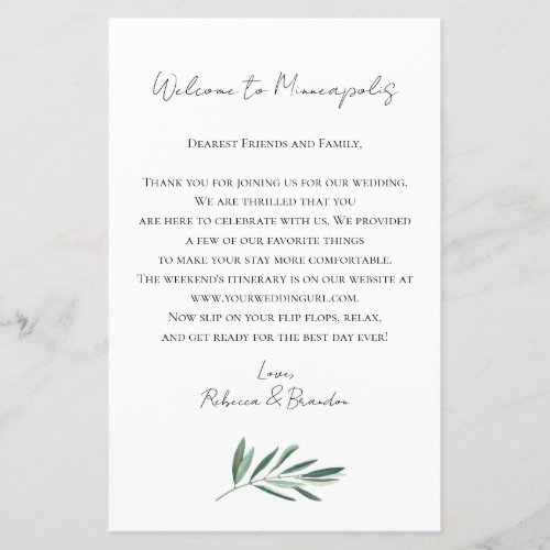 Eucalyptus Wedding Welcome Bag Letter