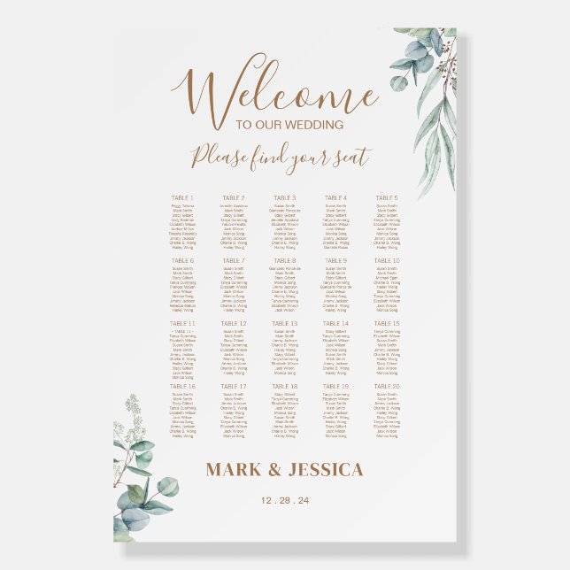 Eucalyptus Wedding Welcome Seating Chart Foam Board (Front)