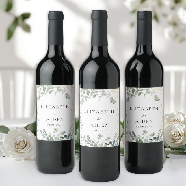 Eucalyptus Wedding Wine Label (Eucalyptus Wedding Wine Label with your name and date.)