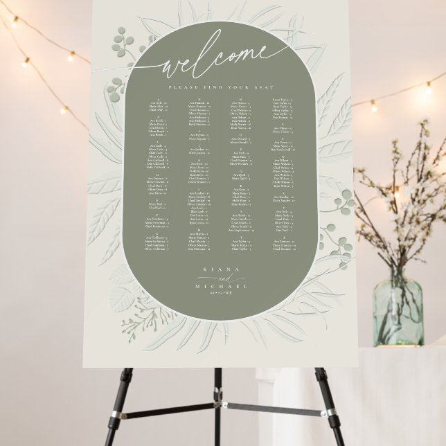 Eucalyptus Wedding Wreath Seating Chart Grn ID901 Foam Board (In Situ (Stand))