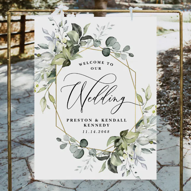 Eucalyptus Welcome to Our Wedding Greenery Sign LG | Zazzle