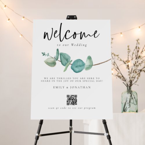 Eucalyptus Welcome to Wedding Program QR Code Foam Board
