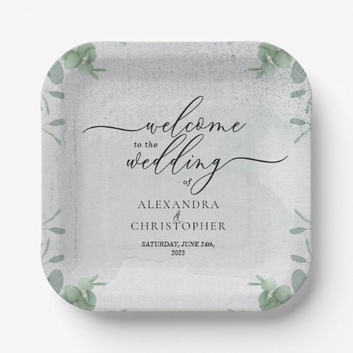 Eucalyptus Welcome to wedding set Paper Plates