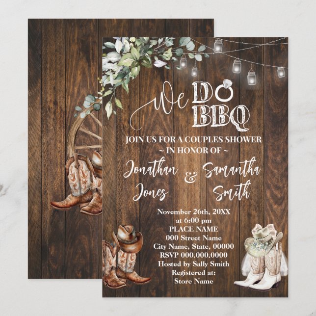 Eucalyptus Western We Do BBQ Country Couple Shower Invitation (Front/Back)