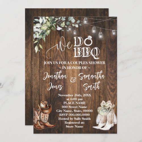 Eucalyptus Western We Do BBQ Country Couple Shower Invitation