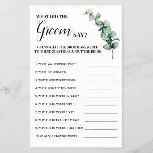 Eucalyptus What did Groom Say Shower Game Card Flyer