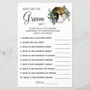 Eucalyptus What groom say Bridal shower game card Flyer